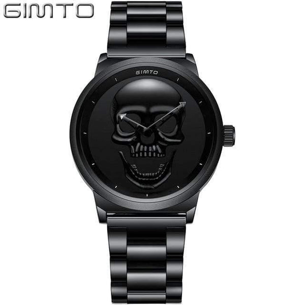 Planet Gates Women Black Fashion Casual Gold Lover's Skull Watch Stainless Steel Unique 3D Skeleton Pattern Women Men Watches Couple Wristwatch