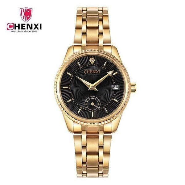 Planet Gates Women Black Gold Watch Men Women Unique Design Calendar Stainless Steel Couple Lover's Wristwatch Golden Business Casual