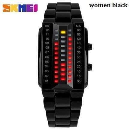 Planet Gates women black Relogio masculino fashion skmei watch Lovers LED Men Women Stainless Steel Red Binary Luminous Electronic Display Sport watches