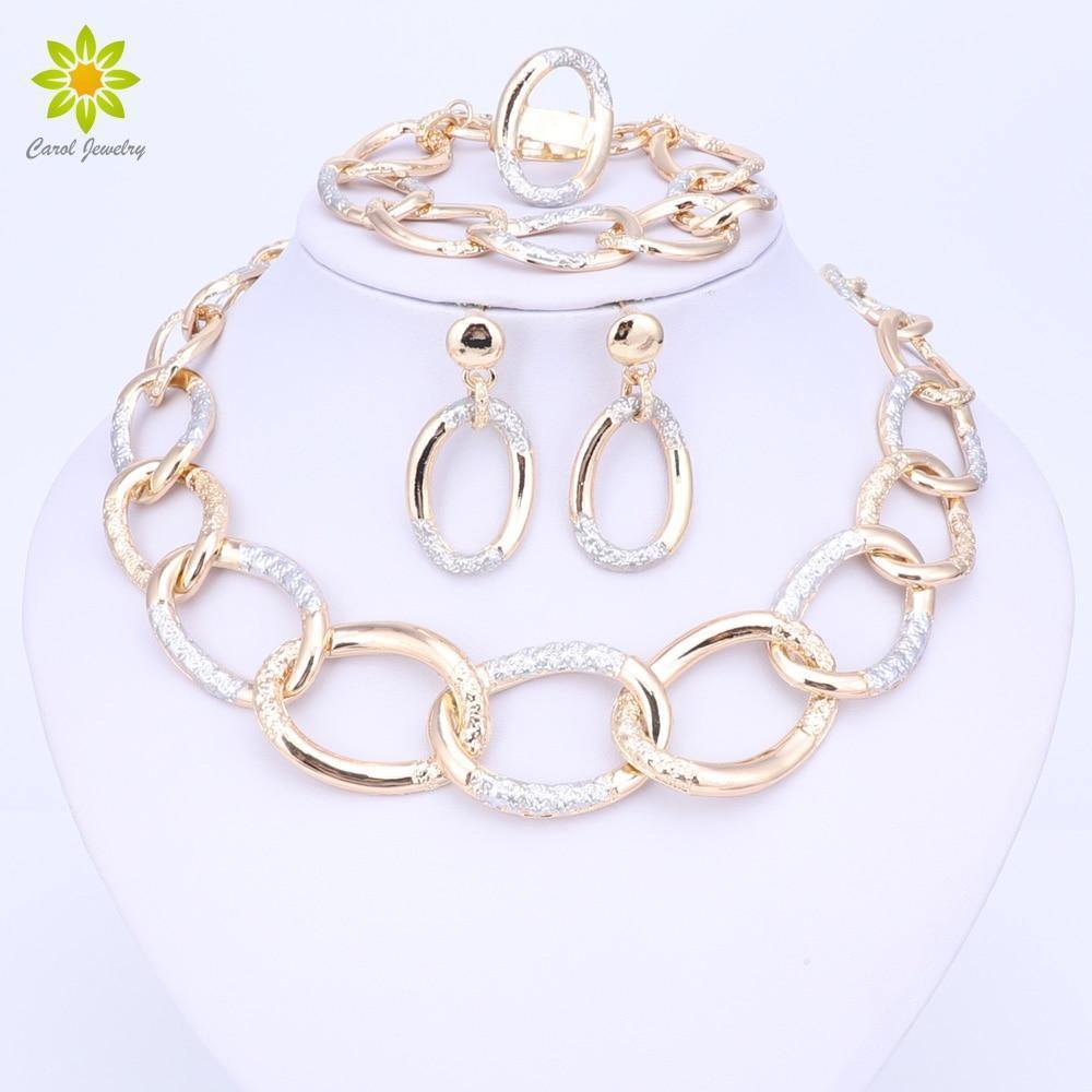 Planet Gates Women Bridal Wedding Jewelry Sets High Quality Gold Color Necklace Earrings Bracelet Ring For Party