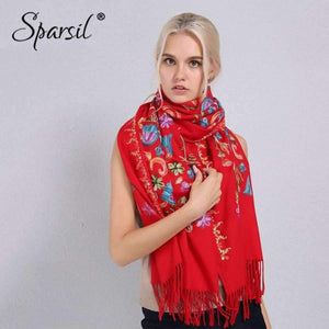 Planet Gates Women Cashmere Embroidery Pashmina Long Winter Scarf Soft Tassel Warm Wraps Knitted Floral Female Autumn Scarves
