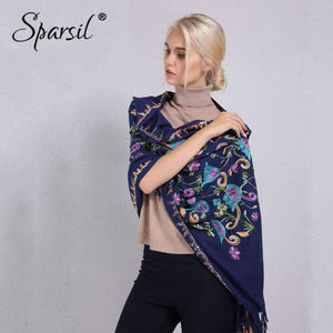 Planet Gates Women Cashmere Embroidery Pashmina Long Winter Scarf Soft Tassel Warm Wraps Knitted Floral Female Autumn Scarves