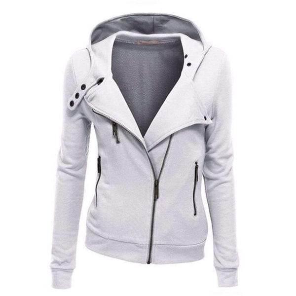 Planet Gates Women coat white color  zipper hooded jacket long sleeve outwear fashion autumn winter coats