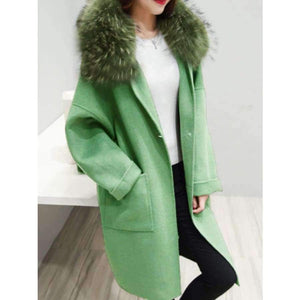 Planet Gates Women coat winter  faux fur  warm outwear casual  mid- long-coat green one button loose plus size 2XL wool long coat women