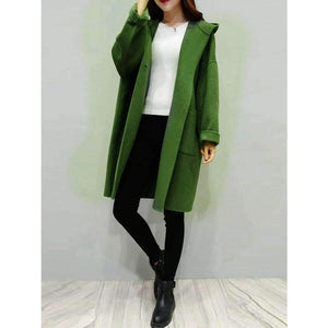 Planet Gates Women coat winter  faux fur  warm outwear casual  mid- long-coat green one button loose plus size 2XL wool long coat women