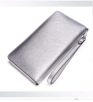 Planet Gates Women Cow Leather Clutch Ladies Continent Purses Metalic Genuine Leather Wallets Cell Phone Holder Hot Sale