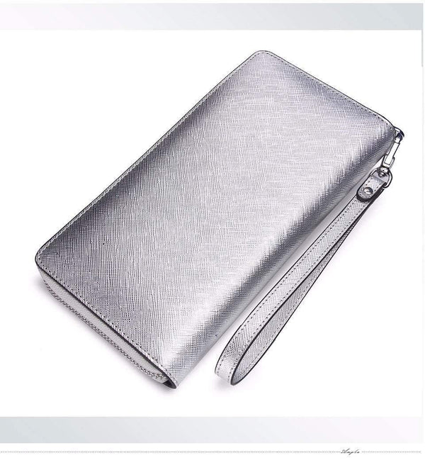 Planet Gates Women Cow Leather Clutch Ladies Continent Purses Metalic Genuine Leather Wallets Cell Phone Holder Hot Sale