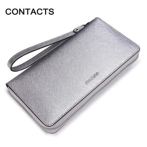 Planet Gates Women Cow Leather Clutch Ladies Continent Purses Metalic Genuine Leather Wallets Cell Phone Holder Hot Sale