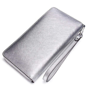 Planet Gates Women Cow Leather Clutch Ladies Continent Purses Metalic Genuine Leather Wallets Cell Phone Holder Hot Sale