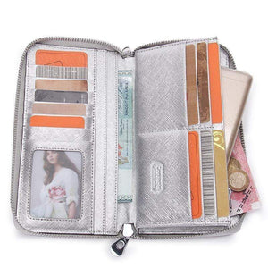 Planet Gates Women Cow Leather Clutch Ladies Continent Purses Metalic Genuine Leather Wallets Cell Phone Holder Hot Sale