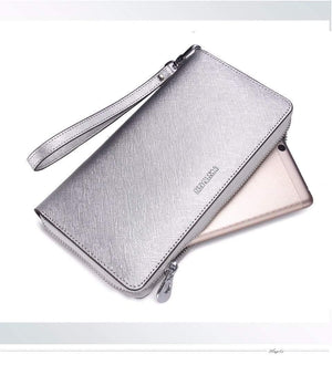 Planet Gates Women Cow Leather Clutch Ladies Continent Purses Metalic Genuine Leather Wallets Cell Phone Holder Hot Sale