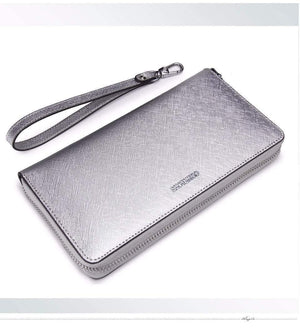 Planet Gates Women Cow Leather Clutch Ladies Continent Purses Metalic Genuine Leather Wallets Cell Phone Holder Hot Sale