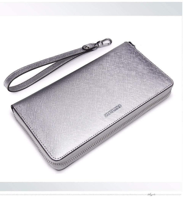 Planet Gates Women Cow Leather Clutch Ladies Continent Purses Metalic Genuine Leather Wallets Cell Phone Holder Hot Sale