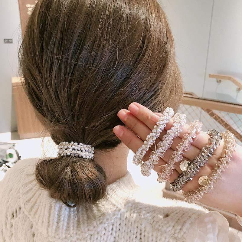 Women Crystal Hair Ties Pearl Elastic Hairband Girls Scrunchies Rubber Band Women Hair Accessories Headwear Ornament