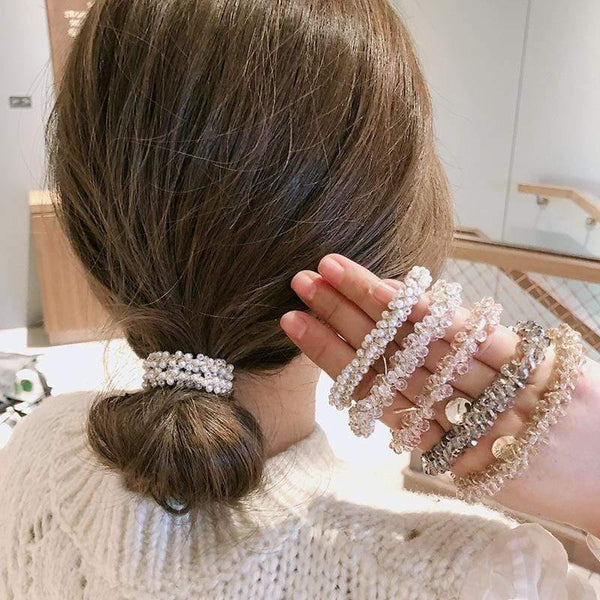 Women Crystal Hair Ties Pearl Elastic Hairband Girls Scrunchies Rubber Band Women Hair Accessories Headwear Ornament
