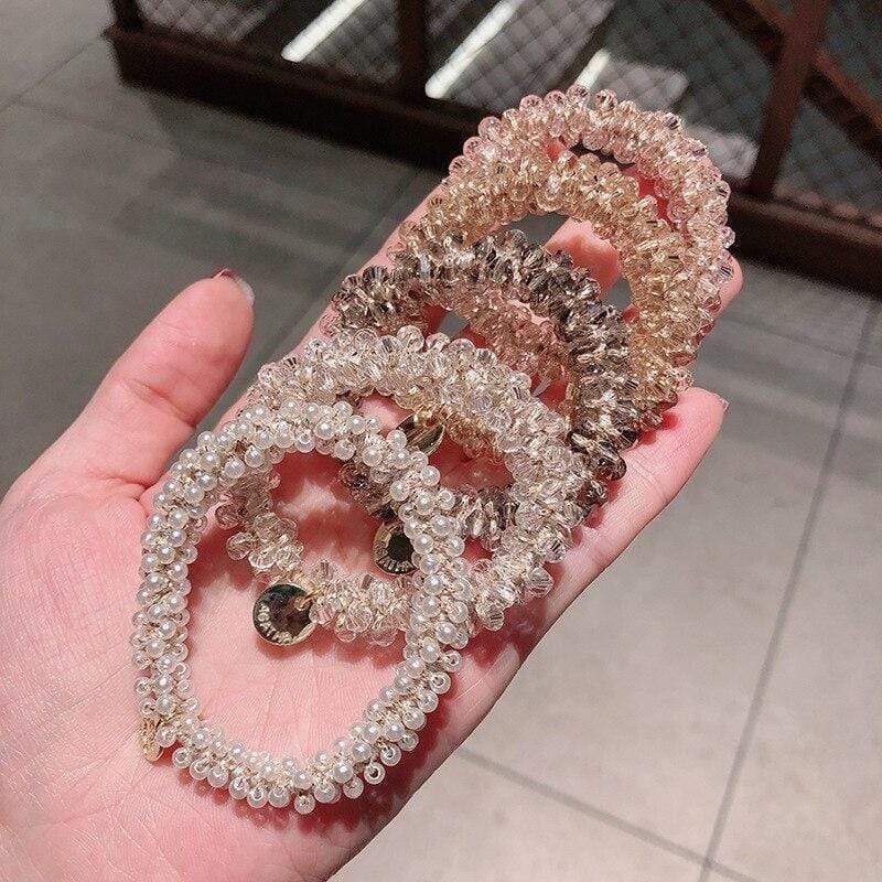 Women Crystal Hair Ties Pearl Elastic Hairband Girls Scrunchies Rubber Band Women Hair Accessories Headwear Ornament