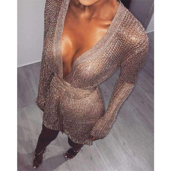 Planet Gates Women Dress 2018 New White Sexy Deep V-neck Summer Beach Party Mesh Dress Sequins Beach Dresses Dropship