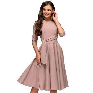 Planet Gates Women dresses 2018 solid a line dress elegant office slim party dress sashes vestidos de festa women clothing robe