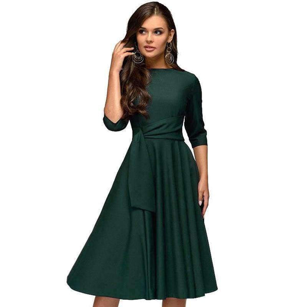 Planet Gates Women dresses 2018 solid a line dress elegant office slim party dress sashes vestidos de festa women clothing robe