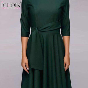 Planet Gates Women dresses 2018 solid a line dress elegant office slim party dress sashes vestidos de festa women clothing robe