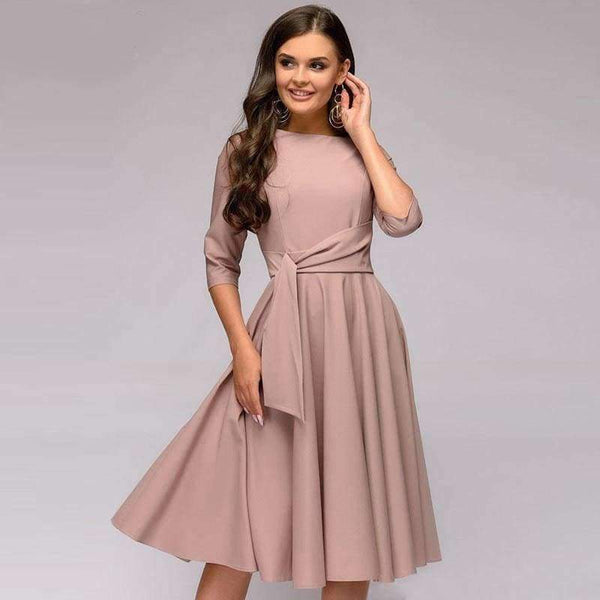 Planet Gates Women dresses 2018 solid a line dress elegant office slim party dress sashes vestidos de festa women clothing robe