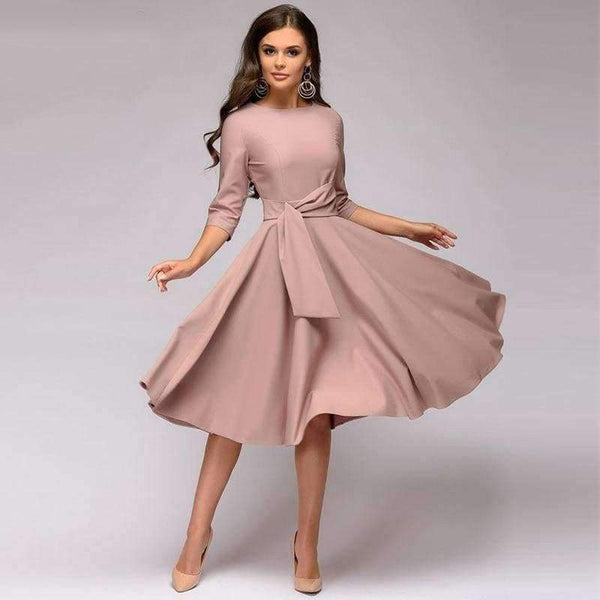 Planet Gates Women dresses 2018 solid a line dress elegant office slim party dress sashes vestidos de festa women clothing robe