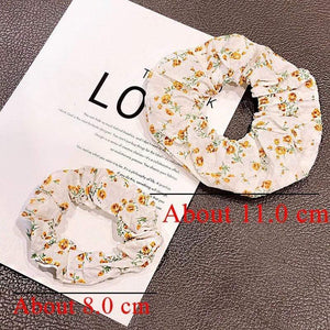 Women Elegant Print Flower Elastic Hair Bands Ponytail Holder Sweet Scrunchie Rubber Bands Hair Holder Fashion Hair Accessories