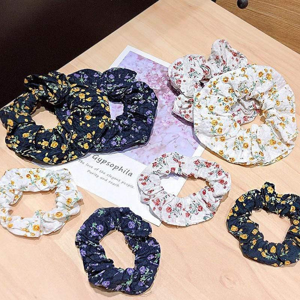 Women Elegant Print Flower Elastic Hair Bands Ponytail Holder Sweet Scrunchie Rubber Bands Hair Holder Fashion Hair Accessories