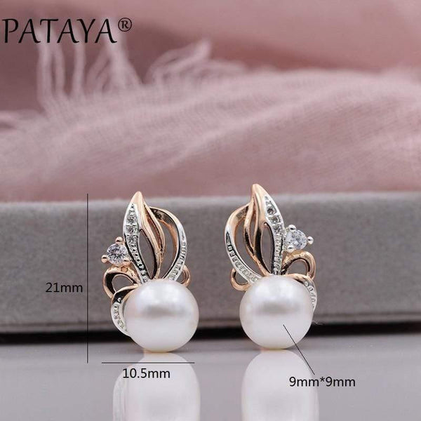Planet Gates Women Exclusive Flame Type 585 Rose Gold Shell Pearls Drop Earrings White Natural Zircon RU Hot Party Wedding Jewelry