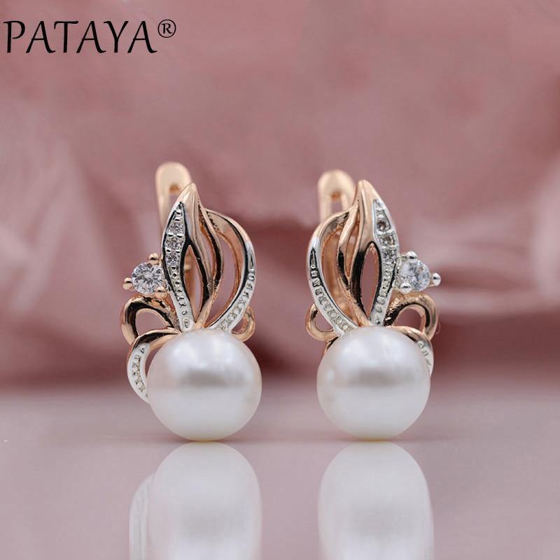 Planet Gates Women Exclusive Flame Type 585 Rose Gold Shell Pearls Drop Earrings White Natural Zircon RU Hot Party Wedding Jewelry