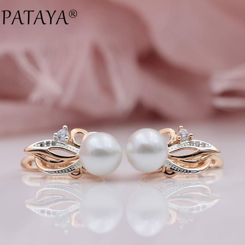 Planet Gates Women Exclusive Flame Type 585 Rose Gold Shell Pearls Drop Earrings White Natural Zircon RU Hot Party Wedding Jewelry