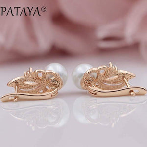 Planet Gates Women Exclusive Flame Type 585 Rose Gold Shell Pearls Drop Earrings White Natural Zircon RU Hot Party Wedding Jewelry