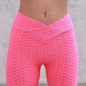 Planet Gates Women Fashion Bubble Waffle Leggings V Shape Waistband Flaws Textured Pants  Scrunch Butt Pants Workout Sexy Leggings