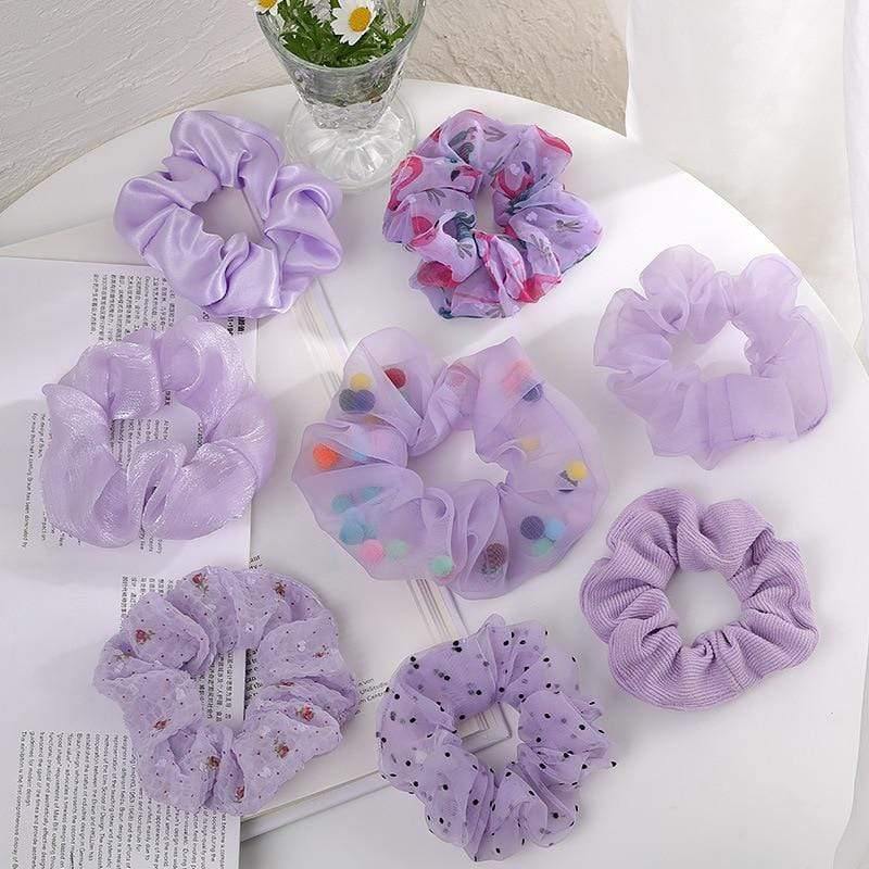 Women Fashion Hair Accessories Satin Hair Scrunchies Elastic Hair  Scrunchy Hair Ties Girls Chiffon Ponytail Holder Purple Lover