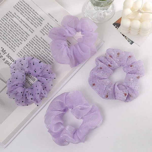 Women Fashion Hair Accessories Satin Hair Scrunchies Elastic Hair  Scrunchy Hair Ties Girls Chiffon Ponytail Holder Purple Lover