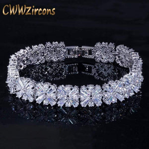 Planet Gates Women Fashion Jewelry Gorgeous Silver Color Spring Flower Cubic Zirconia Connected Tennis Bracelet for Wedding CB010