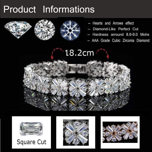 Planet Gates Women Fashion Jewelry Gorgeous Silver Color Spring Flower Cubic Zirconia Connected Tennis Bracelet for Wedding CB010