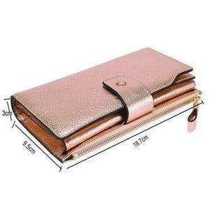 Planet Gates Women Genuine Leather RFID Blocking Functional Wallet Vintage Long Glint Card Holder Zipper Coin Purse Iphone Galaxy