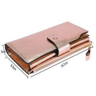 Planet Gates Women Genuine Leather RFID Blocking Functional Wallet Vintage Long Glint Card Holder Zipper Coin Purse Iphone Galaxy
