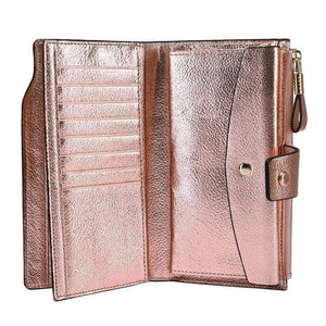 Planet Gates Women Genuine Leather RFID Blocking Functional Wallet Vintage Long Glint Card Holder Zipper Coin Purse Iphone Galaxy