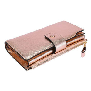 Planet Gates Women Genuine Leather RFID Blocking Functional Wallet Vintage Long Glint Card Holder Zipper Coin Purse Iphone Galaxy