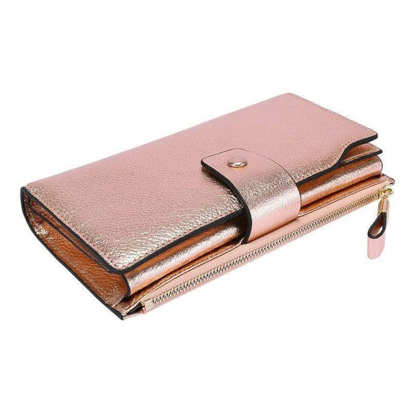 Planet Gates Women Genuine Leather RFID Blocking Functional Wallet Vintage Long Glint Card Holder Zipper Coin Purse Iphone Galaxy