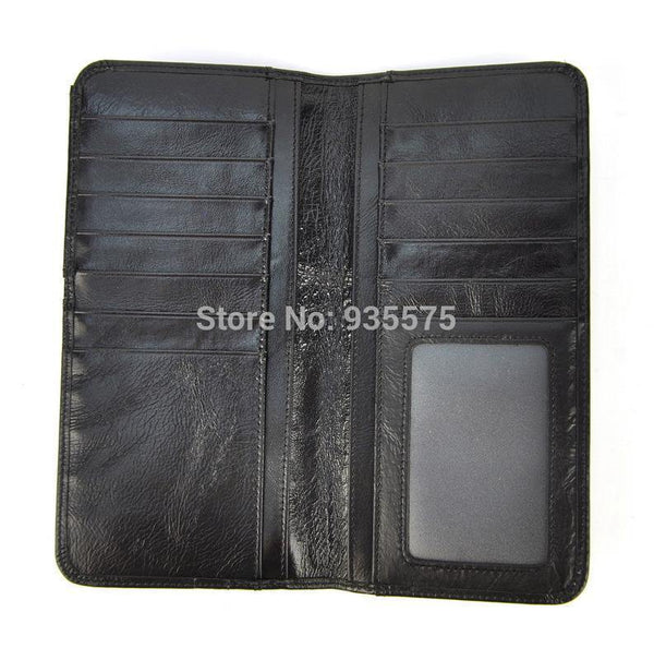 Planet Gates Women Genuine Real Leather Long Wallet Vintage Credit Card Holder Retro Zip Coin Bag Fashion Clutch ID Photo Window Purse