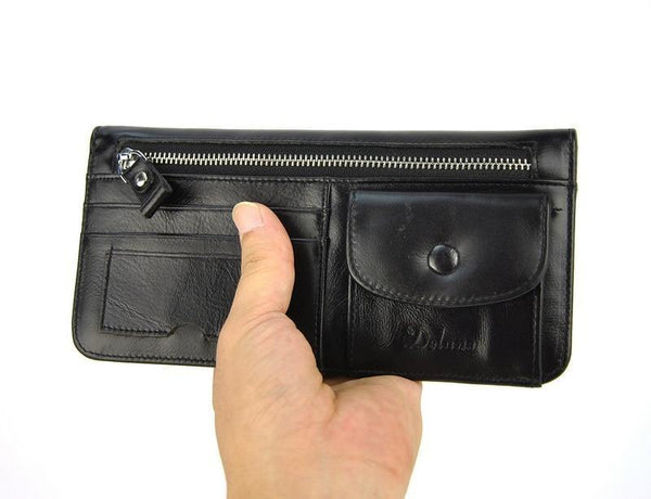 Planet Gates Women Genuine Real Leather Long Wallet Vintage Credit Card Holder Retro Zip Coin Bag Fashion Clutch ID Photo Window Purse