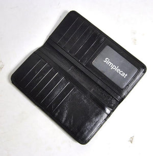 Planet Gates Women Genuine Real Leather Long Wallet Vintage Credit Card Holder Retro Zip Coin Bag Fashion Clutch ID Photo Window Purse