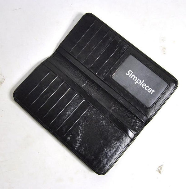 Planet Gates Women Genuine Real Leather Long Wallet Vintage Credit Card Holder Retro Zip Coin Bag Fashion Clutch ID Photo Window Purse