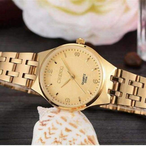 Planet Gates Дамски златен циферблат 2018 Нова мода CHENXI Маркови Дамски Мъжки Кварцов Часовник Рокля Ръчни Часовници Модни Ежедневни Двойки Златни Часовници За Влюбени