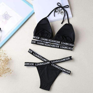 Planet Gates Women Halter Lounge Underwear Comfortable Wireless Beachwear Lingerie Bra Set Black and White Cotton Bras Sets