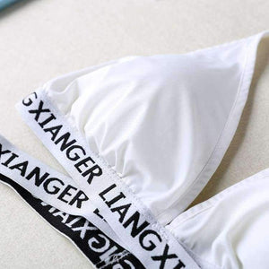 Planet Gates Women Halter Lounge Underwear Comfortable Wireless Beachwear Lingerie Bra Set Black and White Cotton Bras Sets