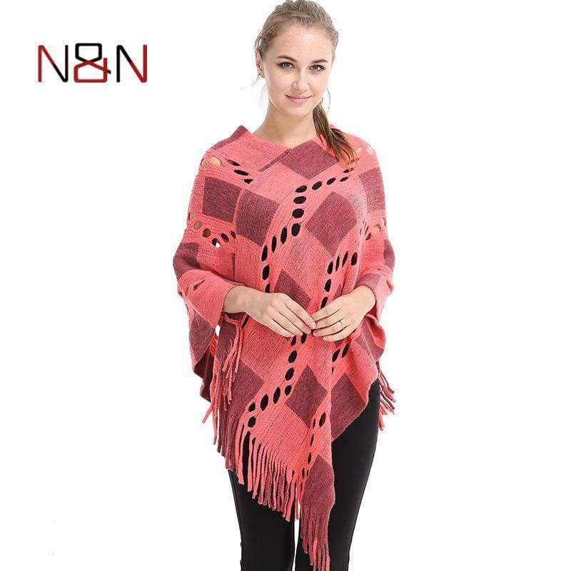 Planet Gates Women Hollow Out Sweater Knitted Tassel Poncho And Capes Ladies Long Size Cardigan Sweaters PH04